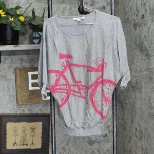 Forever21 Womens Lightweight Dolman Sleeve Bicycle Knit Sweater Gray / Pink S